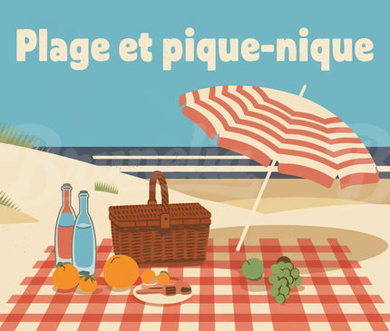Affiche pique-nique plage rétro