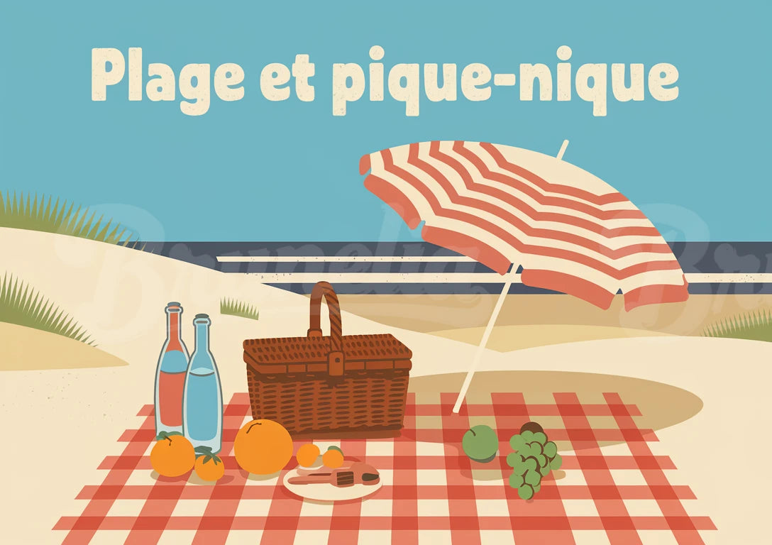 Affiche pique-nique plage rétro