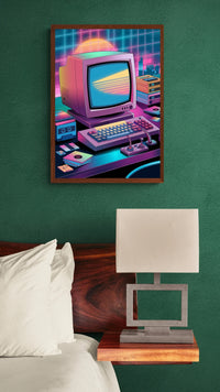 Affiche ordinateur rétro années 80 style synthwave