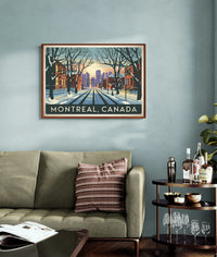 Affiche Montréal hiver avenue enneigée architecture art déco