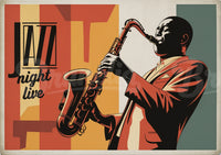 Affiche saxophoniste All night live rétro