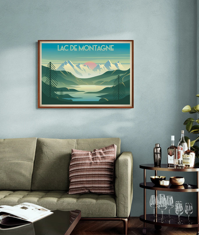 Affiche vintage lac de montagne