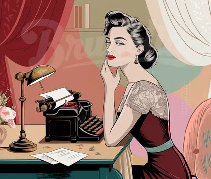 Affiche vintage femme et machine à écrire