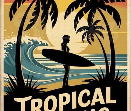 Affiche vintage ambiance tropicale surf copie
