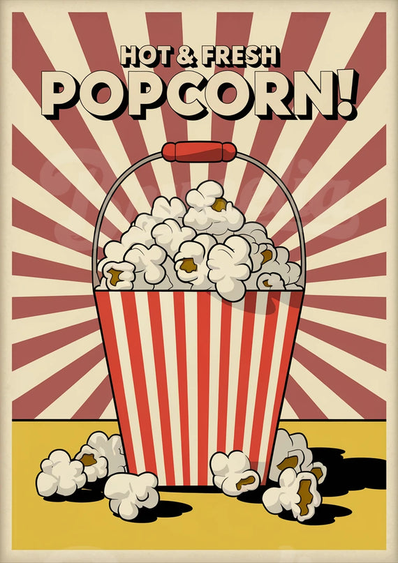 Affiche seau pop-corn rétro