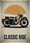 Affiche Rétro Classic Ride avec soleil doré Moto