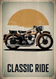 Affiche Rétro Classic Ride avec soleil doré Moto