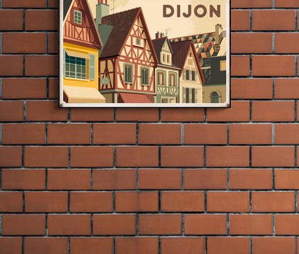 Affiche façades médiévales Dijon rétro 1