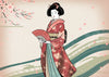 Affiche Femme Japonaise Kimono Rouge