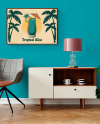 Affiche boisson tropicale rétro avec cocktail et palmiers