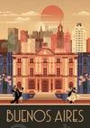 Affiche Buenos Aires style Art déco avec façade et danseurs
