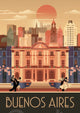 Affiche Buenos Aires style Art déco avec façade et danseurs