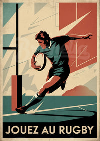 Affiche Joueur de Rugby en Action Art Déco