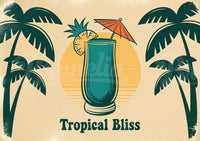 Affiche boisson tropicale rétro avec cocktail et palmiers