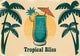 Affiche boisson tropicale rétro avec cocktail et palmiers