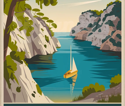 Affiche paysage marin Cassis vintage