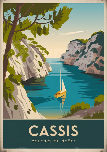 Affiche paysage marin Cassis vintage