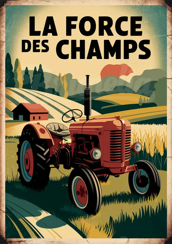 Affiche tracteur champêtre vintage
