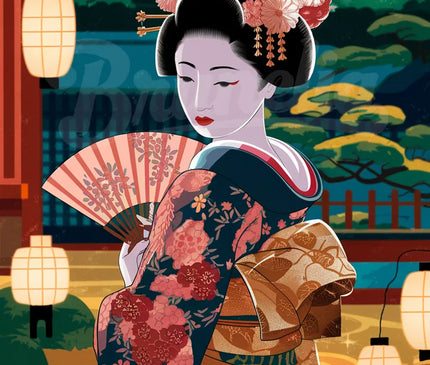 Affiche vintage geisha élégante