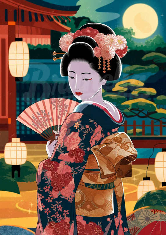 Affiche vintage geisha élégante