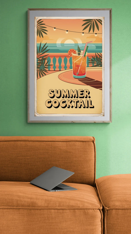 Affiche vintage cocktail sur terrasse estivale