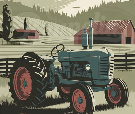 Affiche ferme et tracteur rétro
