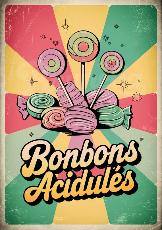 Affiche bonbons acidulés rétro