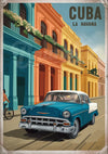 Affiche La Havane Chevrolet bleu turquoise façades balcons