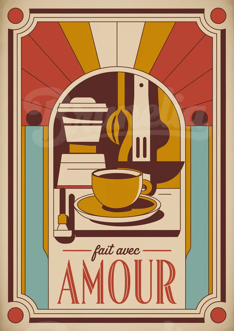 Affiche Rétro Art déco avec message d'amour Café