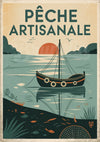 Affiche Pêche Artisanale bateau traditionnel coucher soleil
