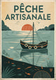 Affiche Pêche Artisanale bateau traditionnel coucher soleil