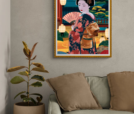 Affiche vintage geisha élégante