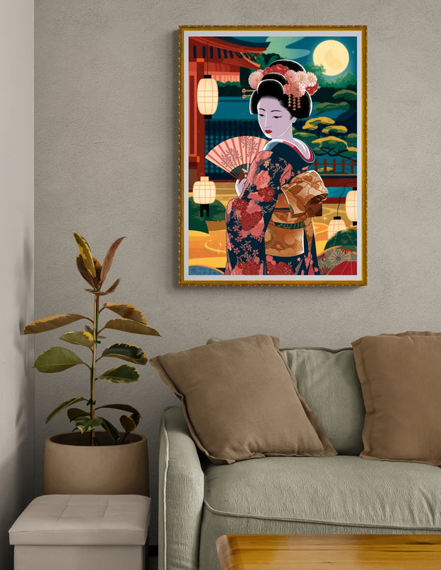 Affiche vintage geisha élégante