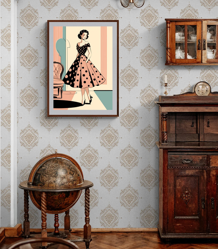 Affiche vintage femme en robe à pois