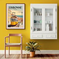 Affiche Tramway jaune 28 ruelle Tage Lisbonne