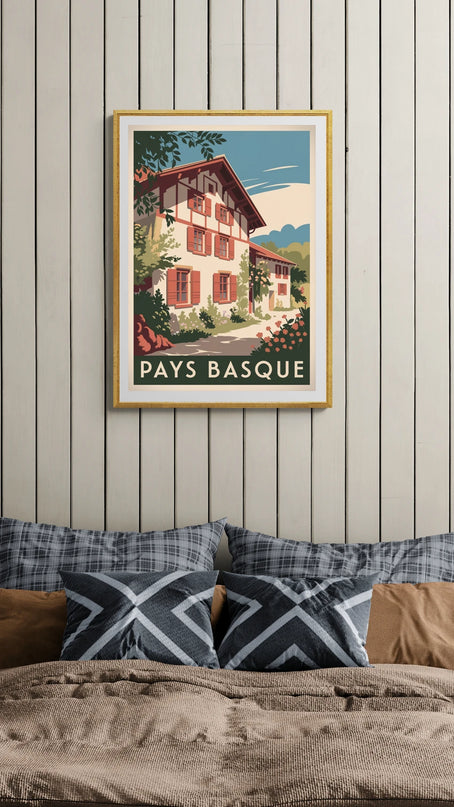 Affiche vintage maison basque à colombages