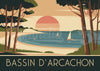Affiche rétro Bassin d'Arcachon voiliers coucher soleil