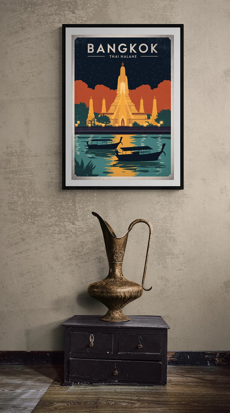 Affiche ambiance nocturne Bangkok vintage