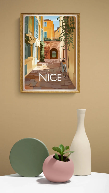 Affiche vintage ruelles pavées Nice