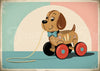 Affiche jouet enfant chien à roulettes années 1950