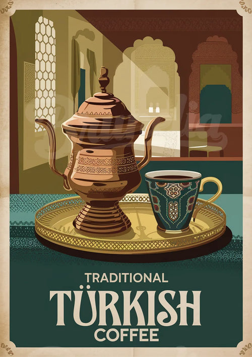 Affiche Turc Théière et Tasse Orientale Café