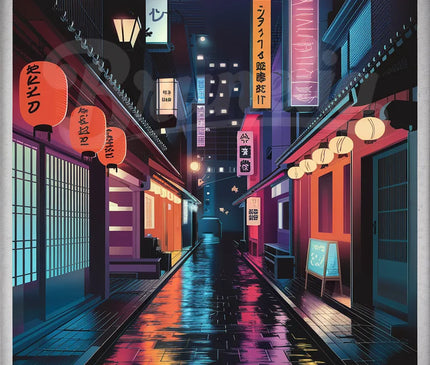 Affiche ruelles néon rétro Tokyo