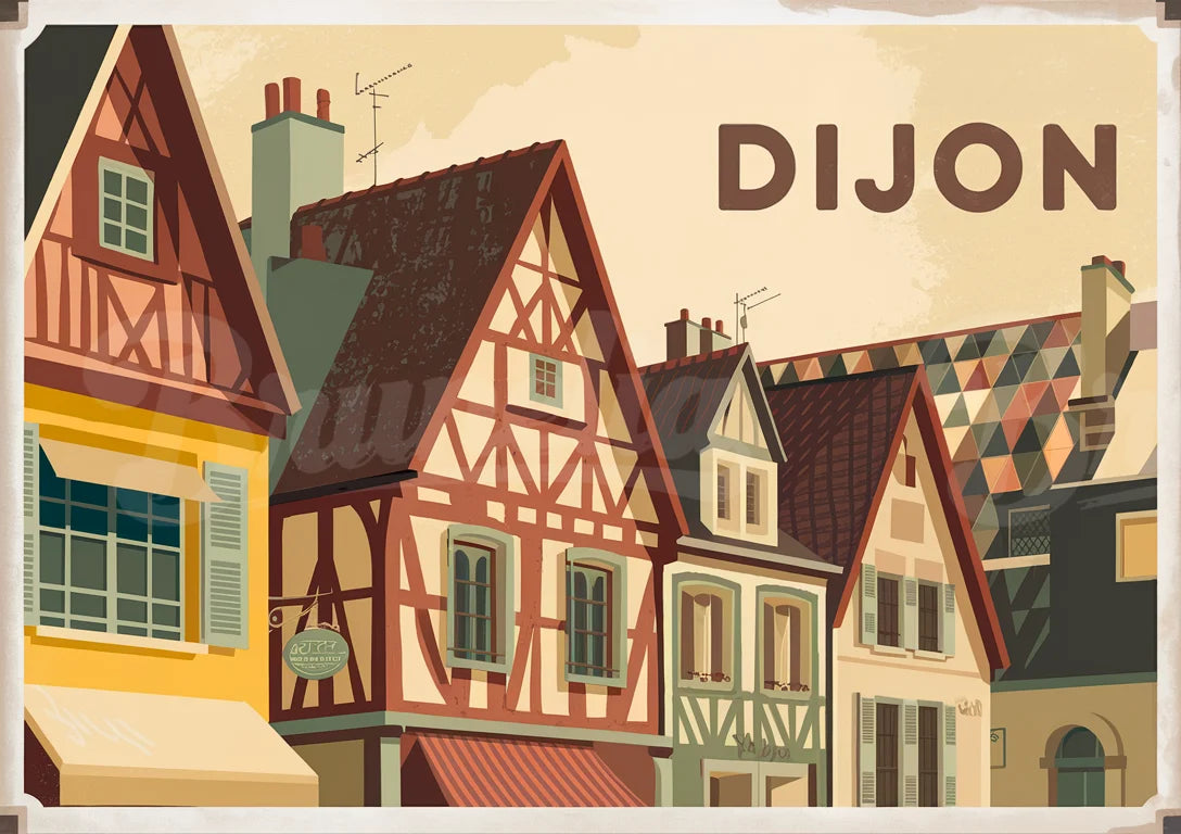 Affiche Dijon maisons colombages architecture médiévale