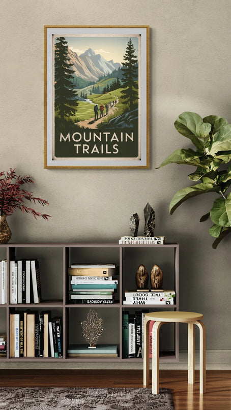 Affiche paysage randonnée rétro
