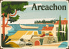 Affiche Style Art Déco avec huttes et voiliers Arcachon