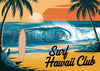 Affiche Hawaii Club Surfeur et Vague Tropicale Rétro