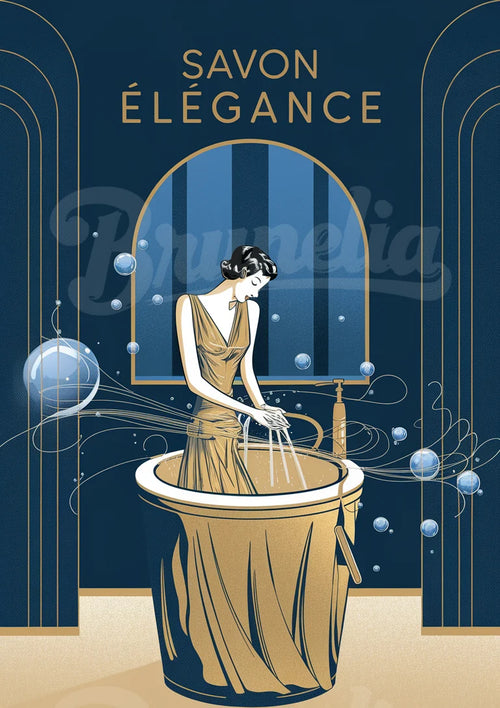 Affiche rétro baignade femme savon élégance Art Déco