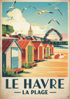 Affiche Le Havre cabines de plage colorées style Art Déco