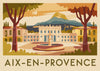 Affiche Aix-en-Provence palais et fontaine style Art déco