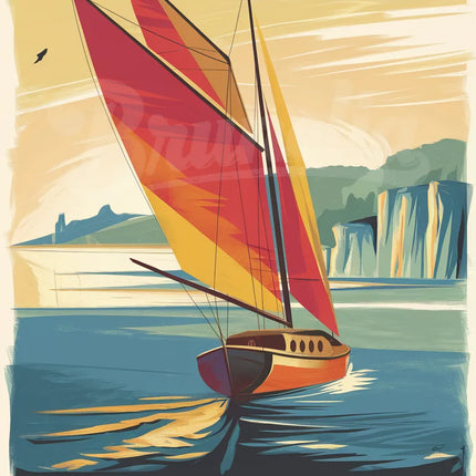 Affiche vintage bateau basque coloré